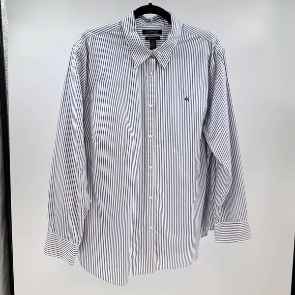 Lauren Ralph Lauren Tops - Lauren Ralph Lauren Shirt Plus 2X Striped Non Iron Button Down Long Sleeve Blue
